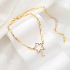 Women's Fashion Personality Five-pointed Star Heart Shape Rhinestone Bead Necklace Anklet (Option: Gold)