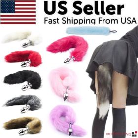 False Fox Tail With Metal Anal-Butt Plug Buttplug Cosplay Game Toy Games Romance (Color: Red)